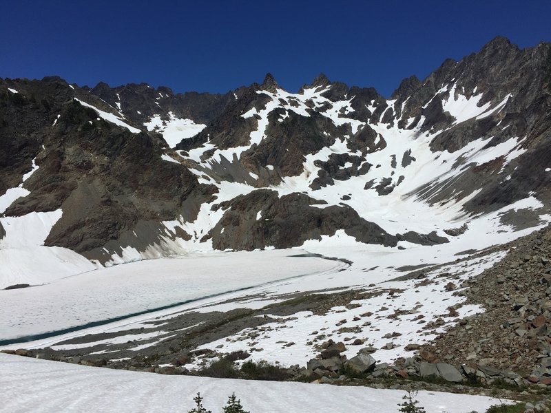 Mount Anderson, with the lake and glacier beneath it.