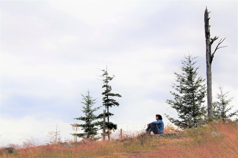 Enjoying the view atop Guemes Mountain.