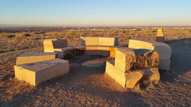 Manmade Stonehenge-like rest spot at the end of the Lonehenge Trail.