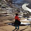 Descending from the rim on snowy slickrock was tricky, but the views were certainly worth it.