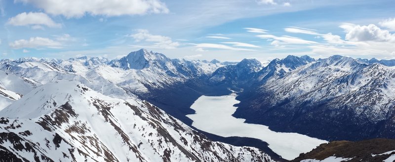 View from the Pepper Peak summit looking southeast toward Eklutna Lake and Bold Peak