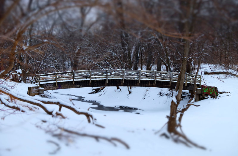 End of the Minnehaha Creek Trail, at bridge 5, where Minnehaha Creek flows into the Mississippi River.