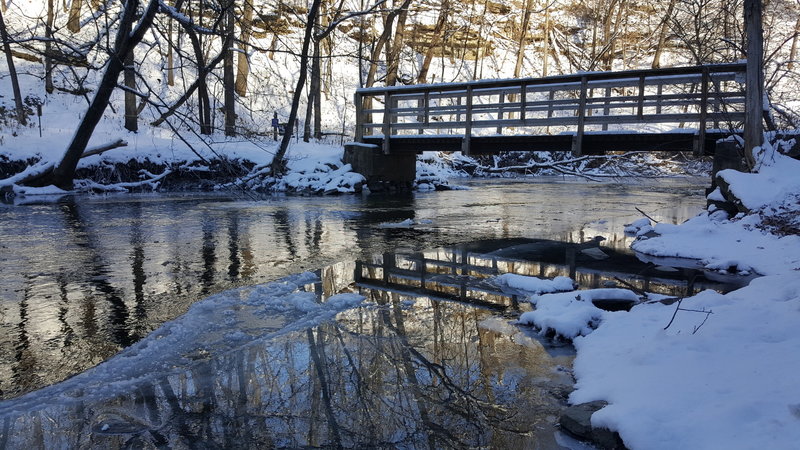 Icy Lower Bridge at Minneopa Falls.