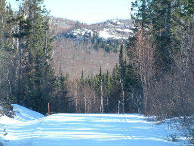 Games Trail before OMG Hill showing unnamed knoll scaled by snowshoe trails D6 and E3