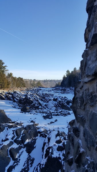 A view of the frozen St. Louis River from Jay Cooke's swinging bridge