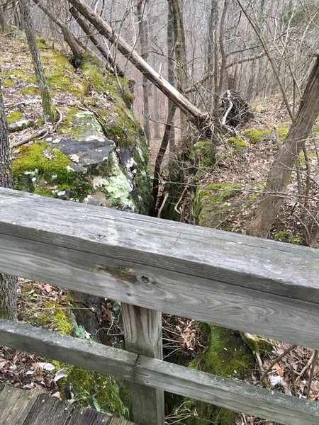 View from wooden bridge near bluffs.