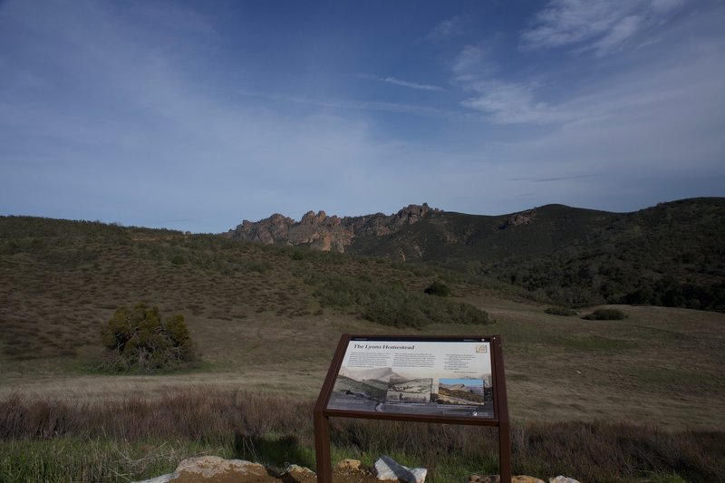 Information on the Lyons Homestead, a family that lived in the area in the early 1900s, sits beside the trail.