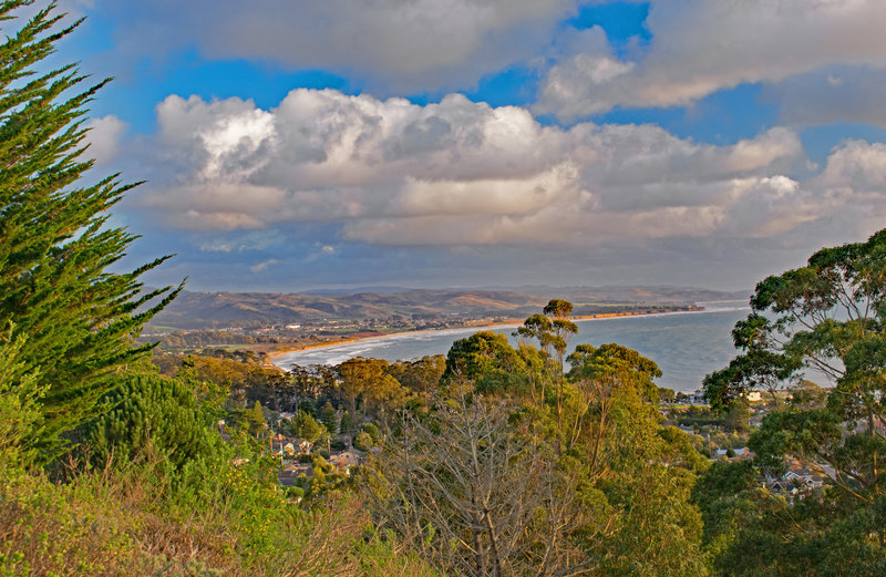 Half Moon Bay in evening sunlight from top of Almeria Trail.