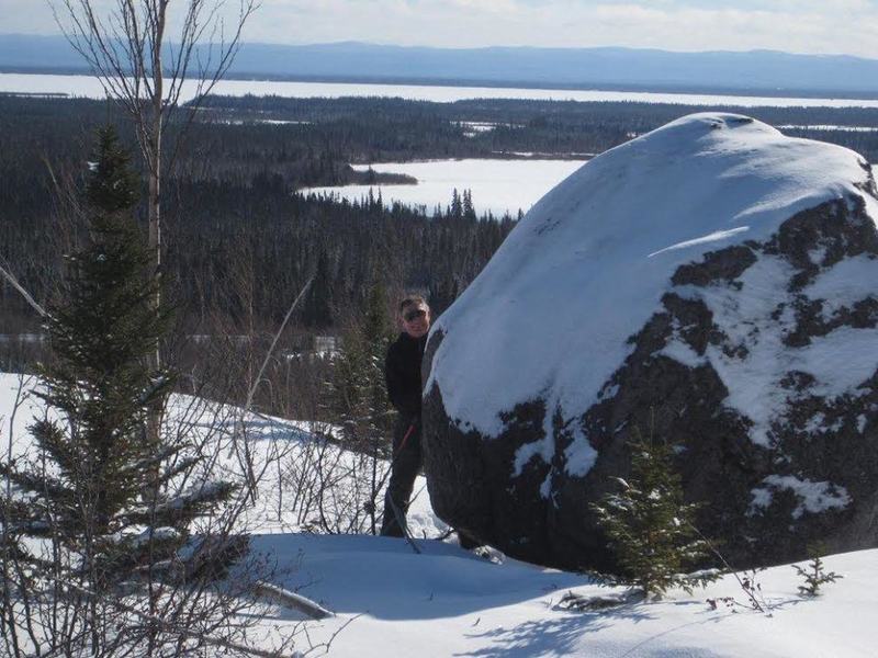 Julian at Daredevil Rock on E4. Watch out skiers below!