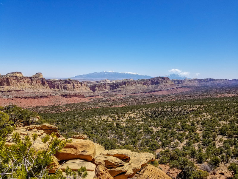 Waterpocket Fold south of Old Wagon Trail with the Henry Mountains in the background