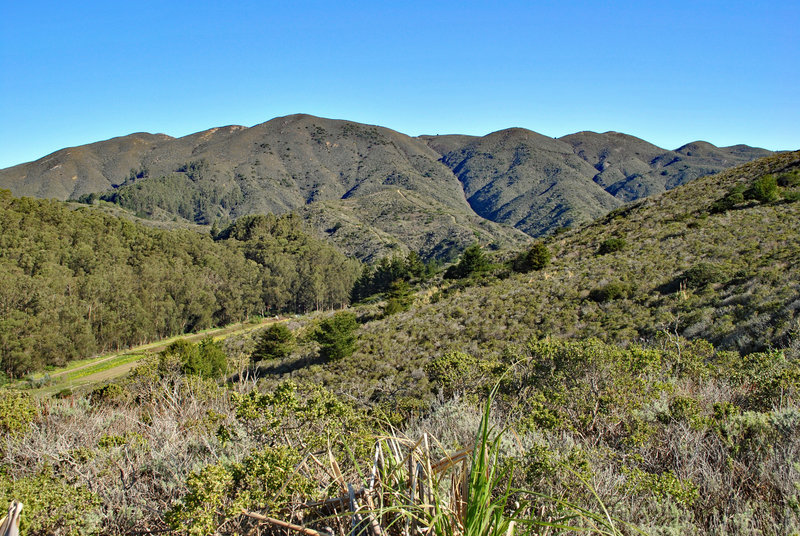 Farm on San Vicente Creek and Montara Mountain from the lower Spine Trail