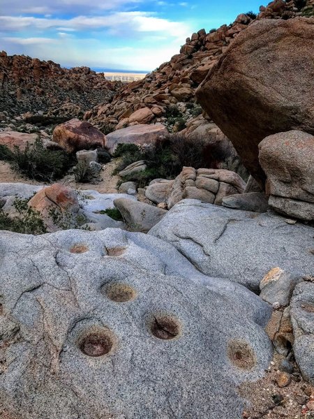 These are some of the 'morteros' or grindstones, you find along the trail