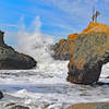 Colorful rock formations and waves and Mussel Rock Park