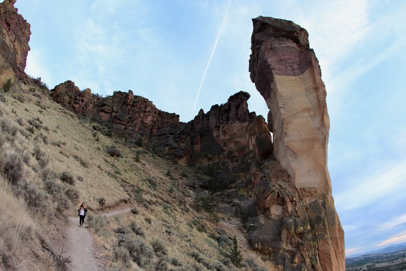 Descending on the trail as Pinnacles looks so big