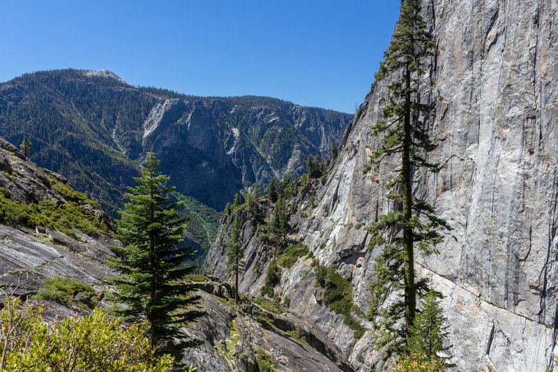 Eagle Tower on the right rising high above you as you ascend the final switchbacks on Yosemite Falls Trail.