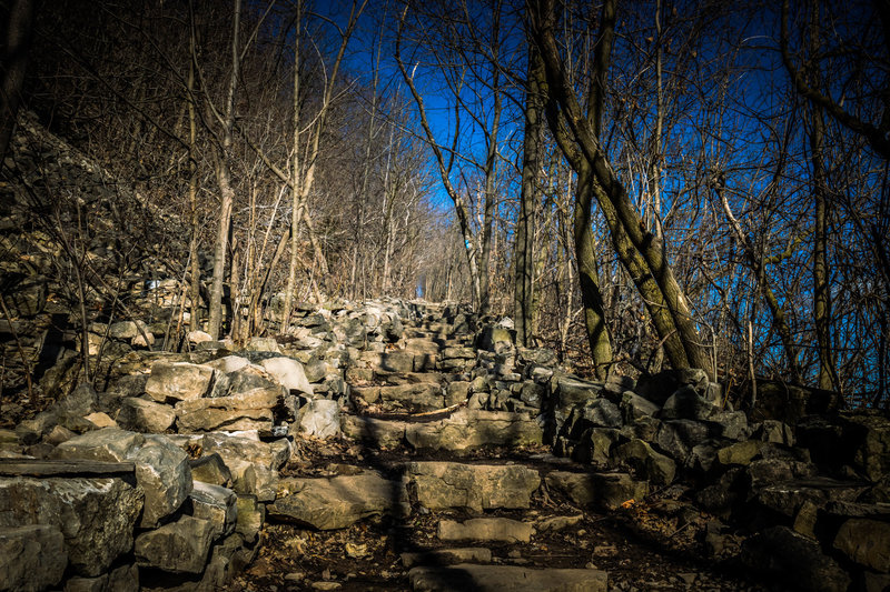 The stone stairs leading up the Tews Falls Lookout Trail.