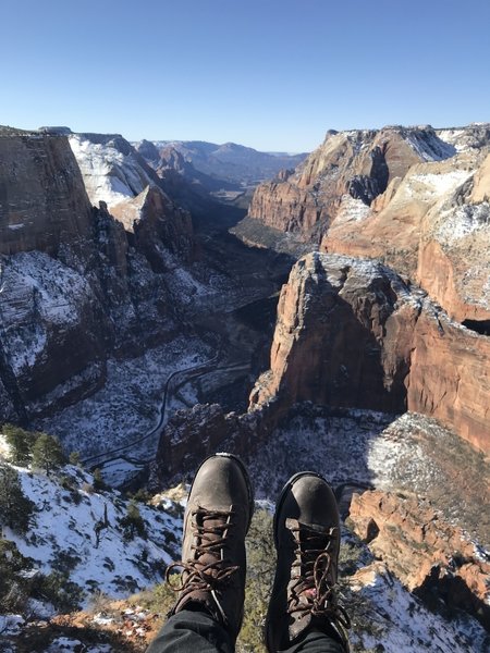 Observation Point lookout with snow (in February).