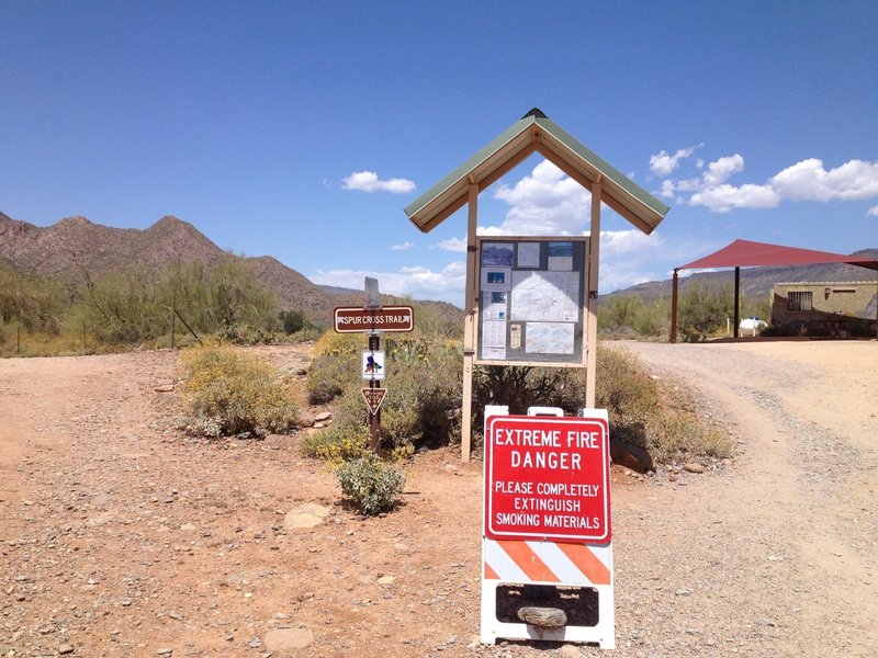 Spur Cross Trailhead just after the entrance gate. Stay to the left.