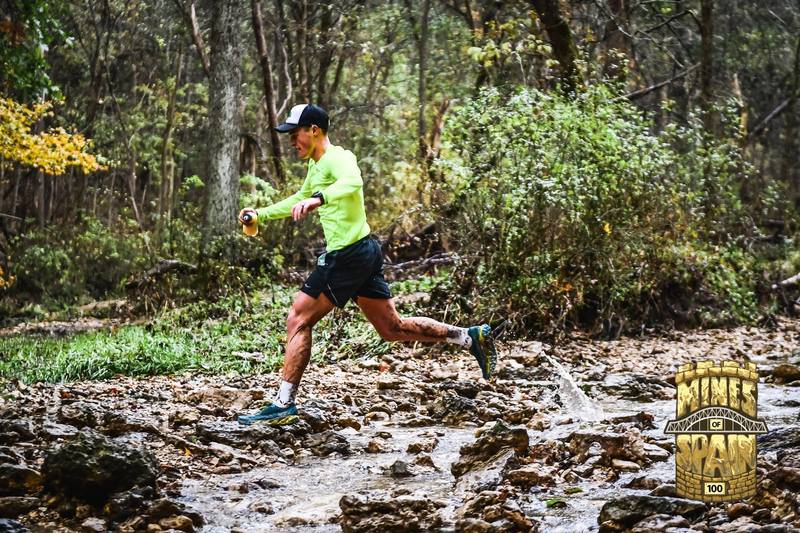 2018 100k male champion Michael Borst of La Crosse, Wisconsin floating across the Cattesse Trail