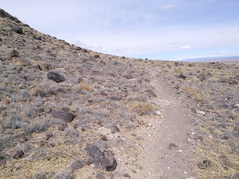 Singletrack winding around the east side of "Vulcan" volcano