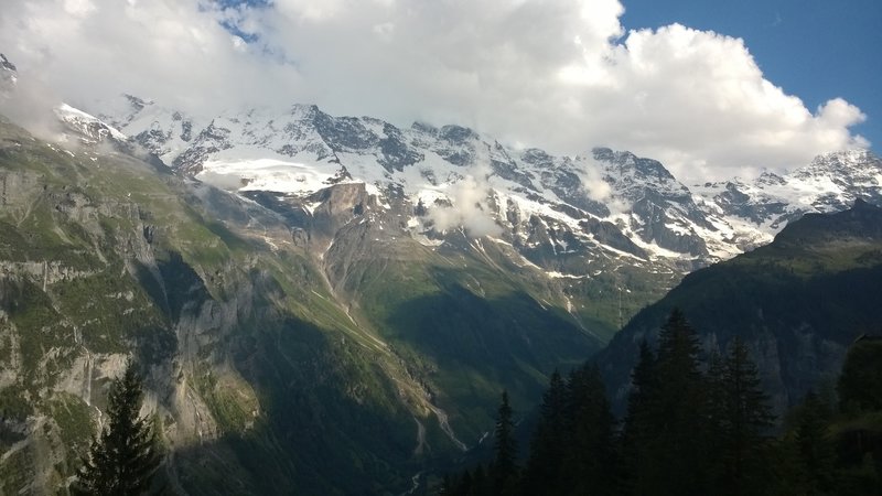 Jungfrau and Monch in clouds,  Eiger on the right