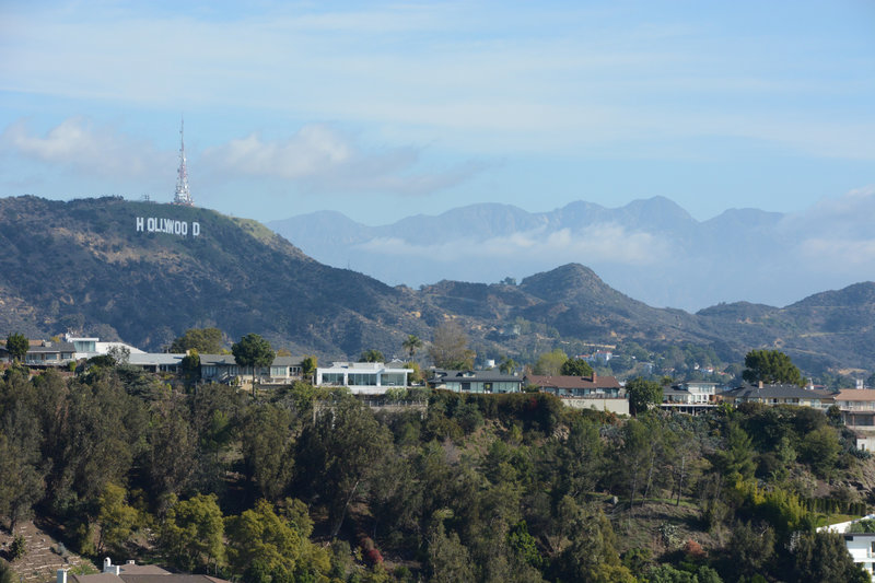 Hollywood sign and distant mountains from Runyon Canyon