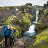 One of the first waterfalls on the way down to Skogafoss is one of the best. Probably 25 different falls on the way to the big one.  Each one unique.  This is a must-do section of the trail and can be easily hiked from Skogafoss.