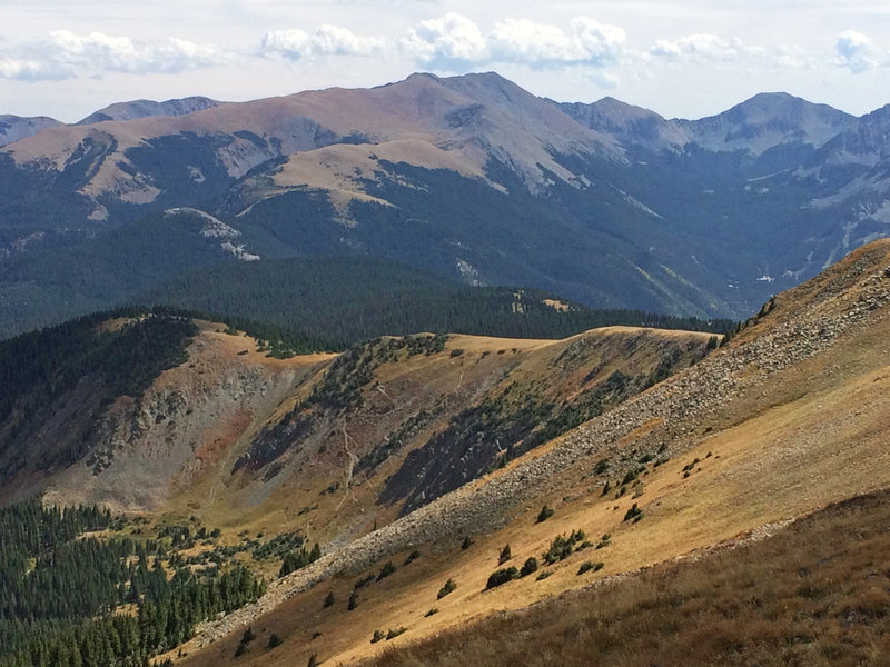 Looking at Wheeler Peak (highest point in NM) and the Wheeler Wilderness. The trail you see here is the Goose Lake Trail.