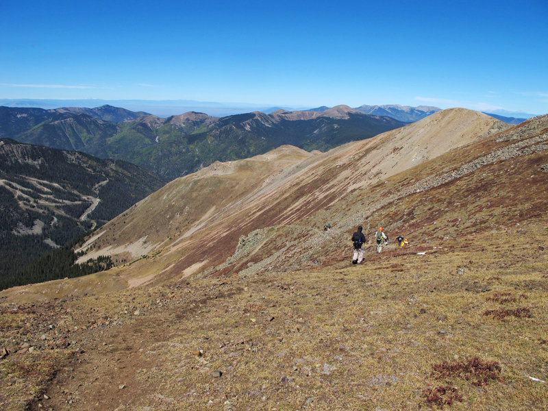 These hikers are heading down the Wheeler Peak Summit Trail from the Wheeler Peak Trail junction.