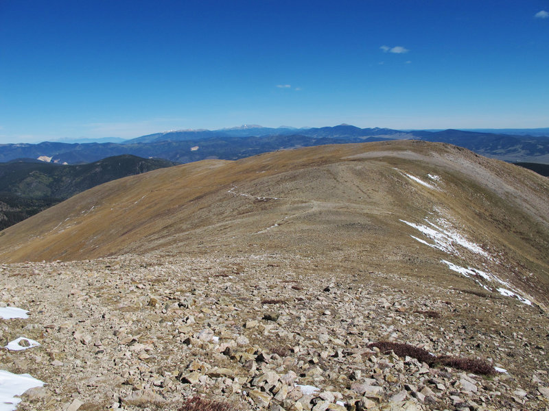 Looking north at the Wheeler Peak Trail and the switchbacks from La Cal Basin.