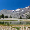 Green Lakes and South Sister covered in patchy snow.