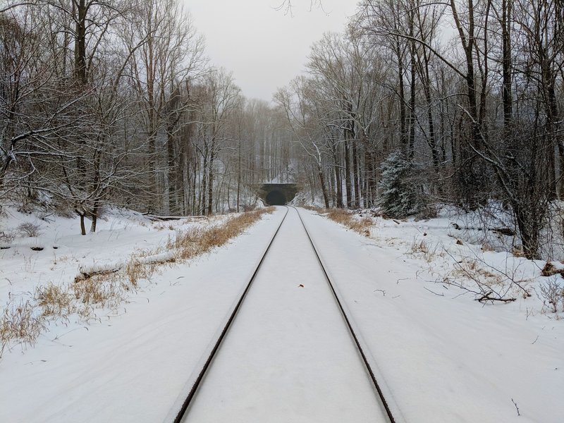 View towards a railroad tunnel near the Old Main Line Trail.
