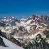 Looking South from Dana Glacier; White Rock Lkes, Sentinel and Old Guard, Le Conte, Spider Mountain and beyond, good viewpoint.