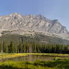 Bad Marriage Mountain and the North Fork Cut Bank Creek gently flowing through a meadow.