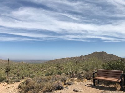 A bench at the top of the hill. Great view of Fountain Hills ... no shade, though. (Look for the BIG fountain to be going on the hour.)