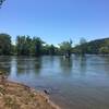 View downstream from sandy shore of the Potomac River.