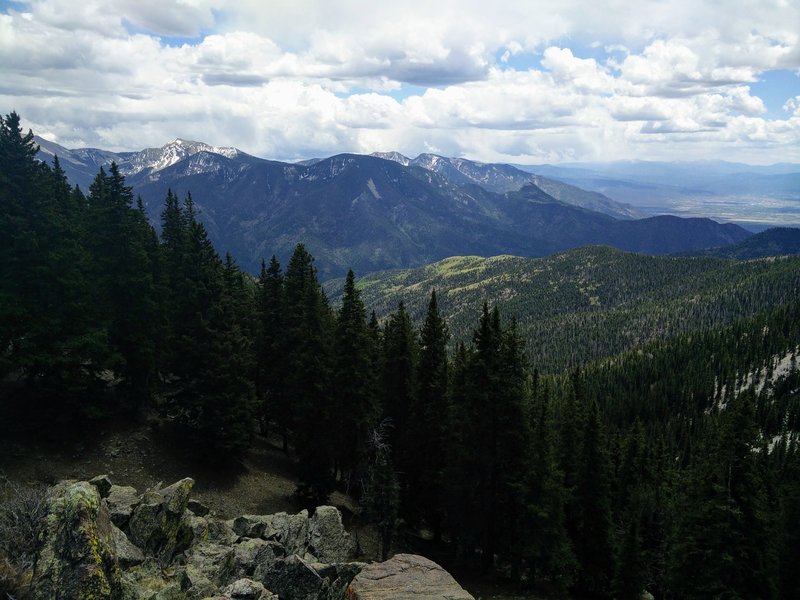 The mountains on the southern side of the ski valley; Taos is on the right edge of the photo.