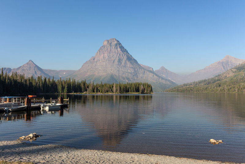 Sinopah Mountain looking over Two Medicine Lake at the south shore trailhead.