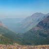 Panorama from the ridge leading to Two Medicine Pass. Sinopah Mountain on the left, Tainted Teepee Peak on the right.