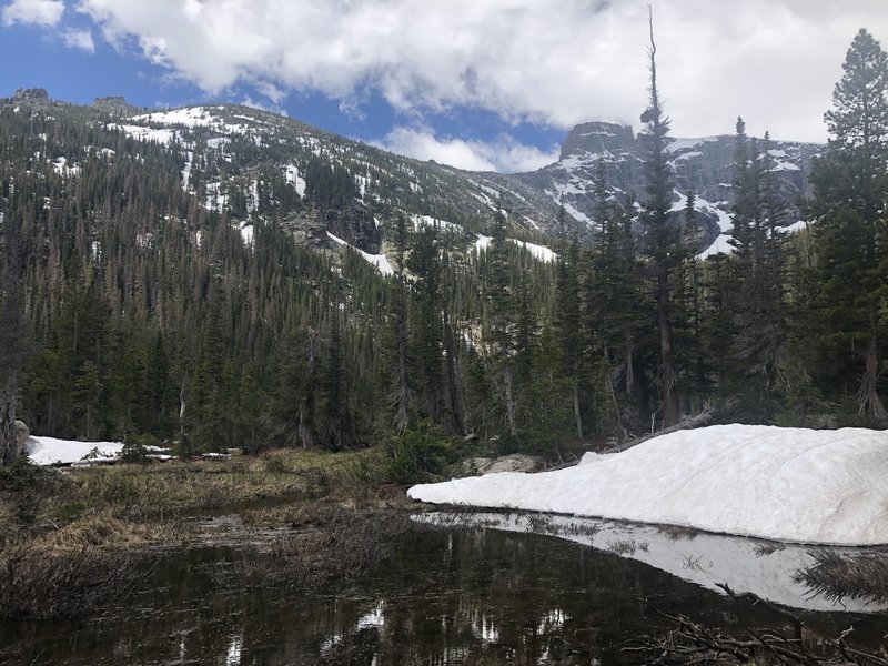 Snow drift melting at Spruce Lake on 6/24/19.