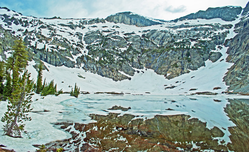 Anona Lake. The lake is very shallow and becomes a meadow later in the season. There are many streams cascading down from the snow melt.