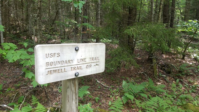 Sign on Jefferson Notch Road indicating trailhead for Boundary Line Trail.