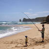 Father and son fishing at Gibson Beach well away from the tourists