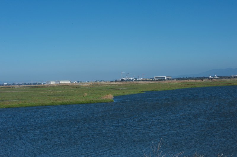 Looking down toward Shoreline, you can see the Matadero Creek as it makes it way to the bay.