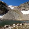 Boulder Grand Pass from Lake of Many Winds. The "trail" is on the right side of the pass.