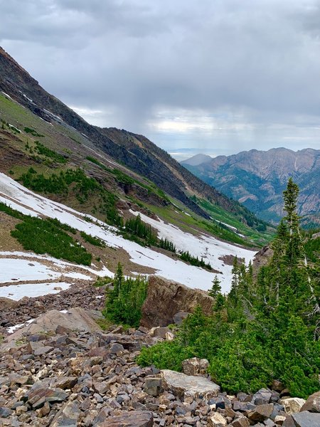 Looking back down Broad's Fork, from below Dromedary Peak