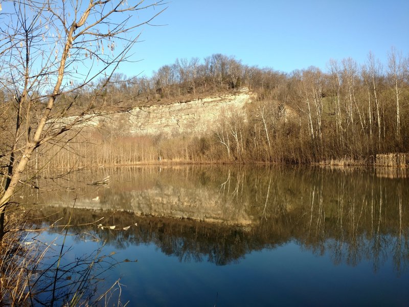 The pond with a view of the cliffs above.