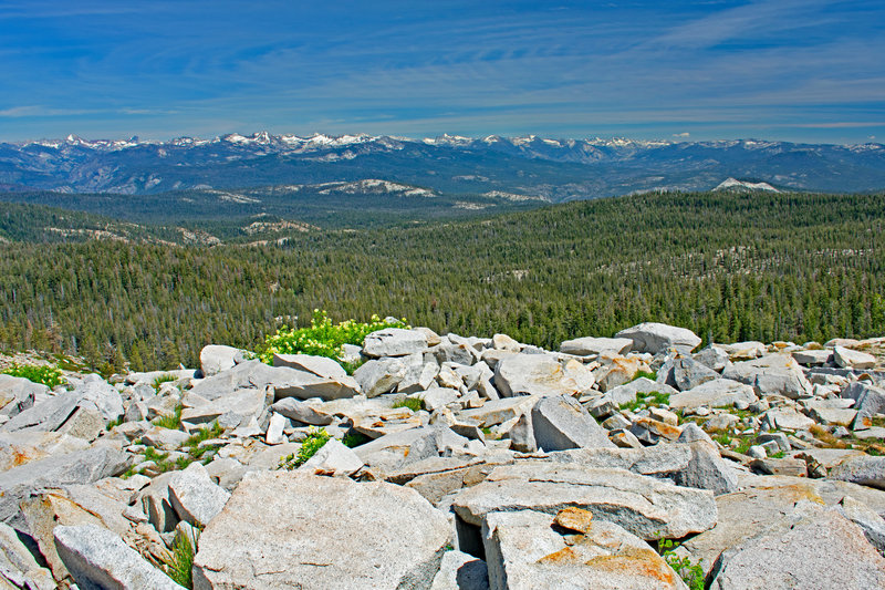 A small portion of the 160 degree panorama visible as you climb the ridge to Railbow Lake. The trail avoids this talus.