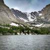 Glacier Gorge Trail, Rocky Mountain National Park.V View north across Loch Lake towards Andrews Glacier. (Note the small waterfall center).