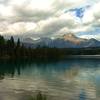 Lac Beauvert with Pyramid Mountain in the distance (center).